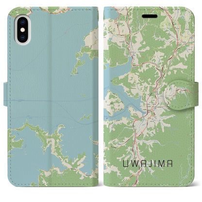 【宇和島】地図柄iPhoneケース（手帳両面タイプ・ナチュラル）iPhone XS Max 用