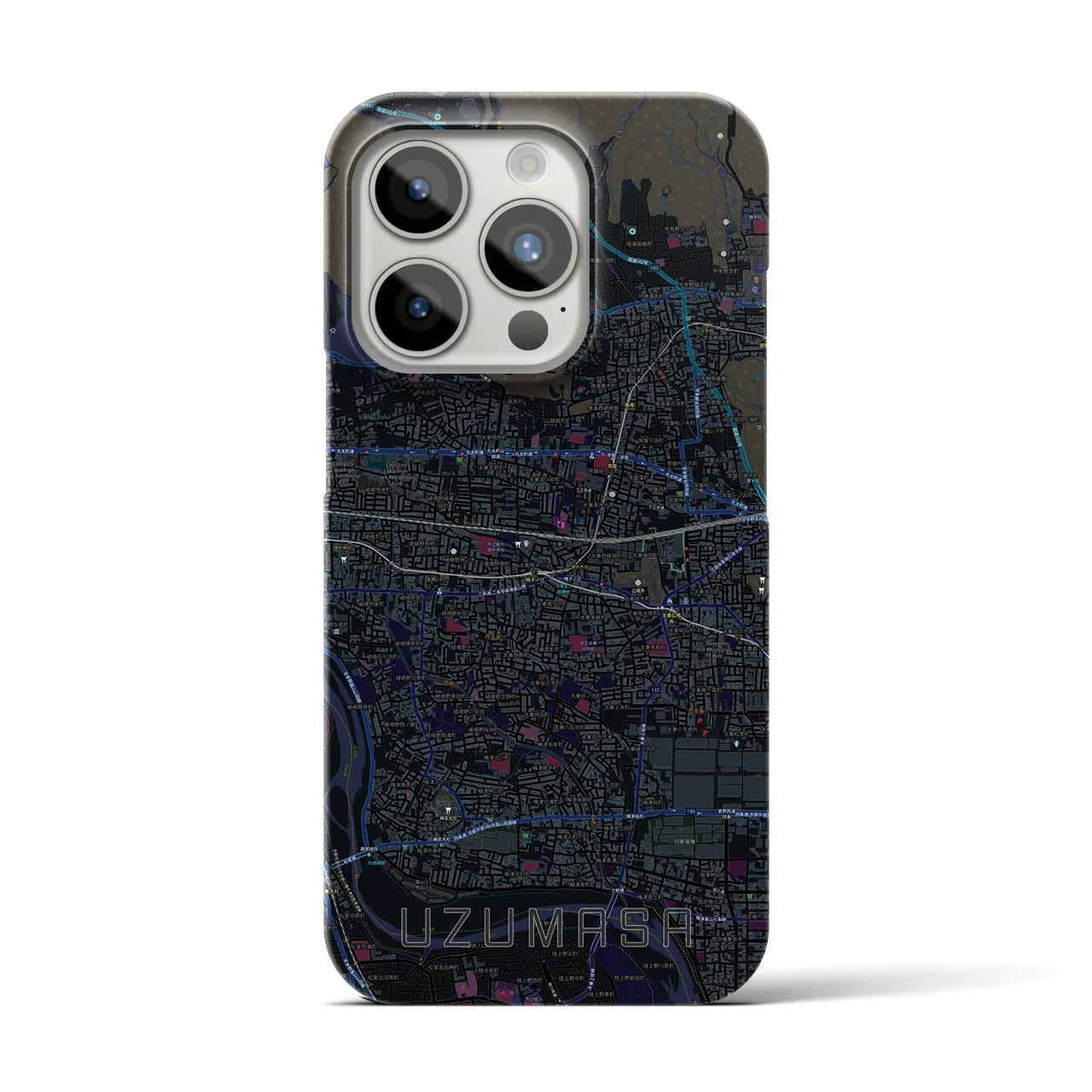 【太秦】地図柄iPhoneケース（バックカバータイプ・ブラック）iPhone 15 Pro 用