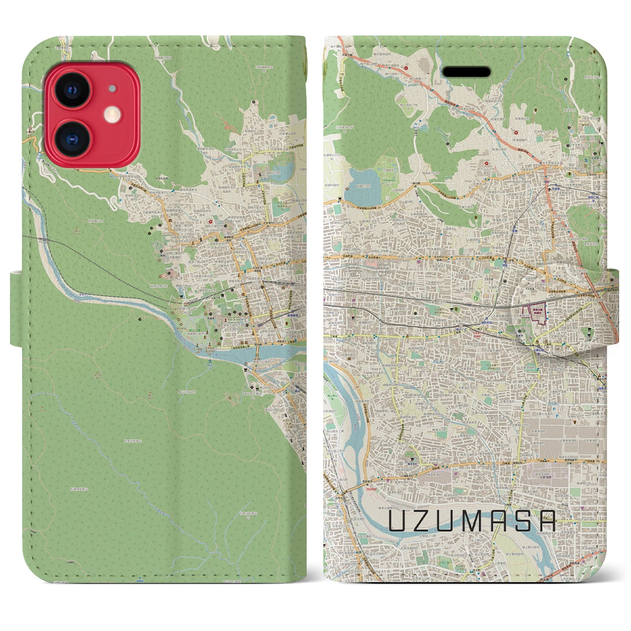 【太秦】地図柄iPhoneケース（手帳両面タイプ・ナチュラル）iPhone 11 用