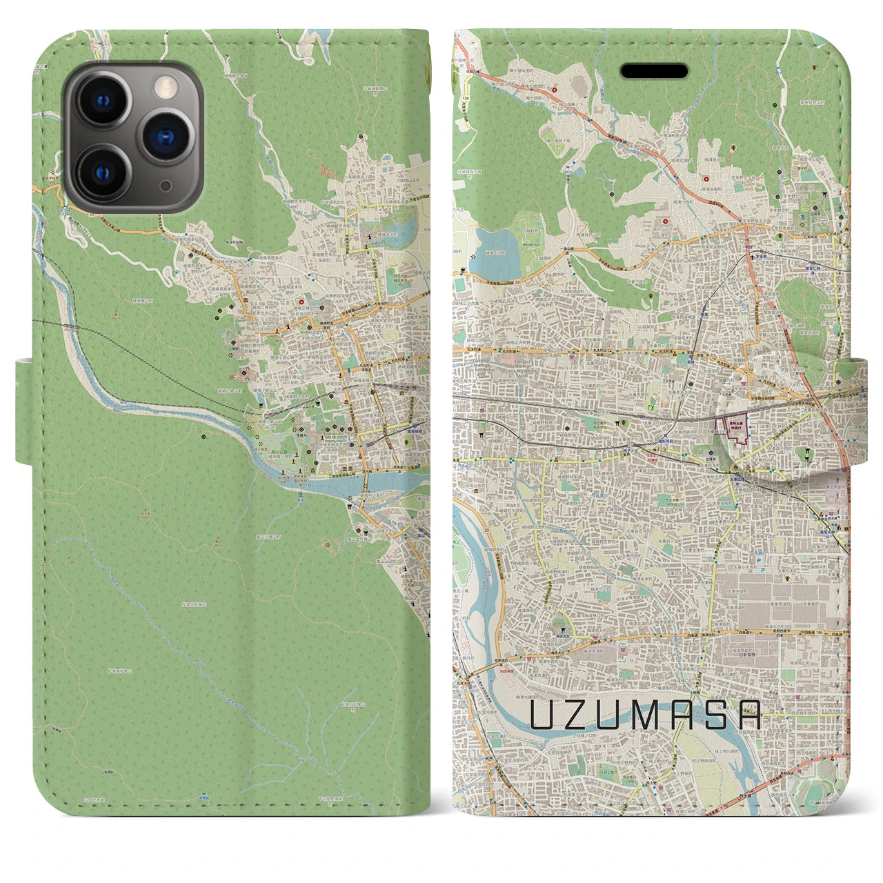 【太秦】地図柄iPhoneケース（手帳両面タイプ・ナチュラル）iPhone 11 Pro Max 用