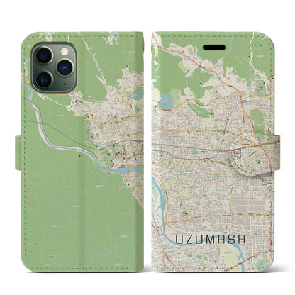 【太秦（京都府）】地図柄iPhoneケース（手帳タイプ）ナチュラル・iPhone 11 Pro 用