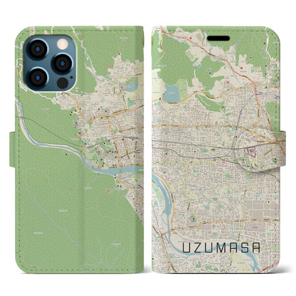 【太秦（京都府）】地図柄iPhoneケース（手帳タイプ）ナチュラル・iPhone 12 / 12 Pro 用
