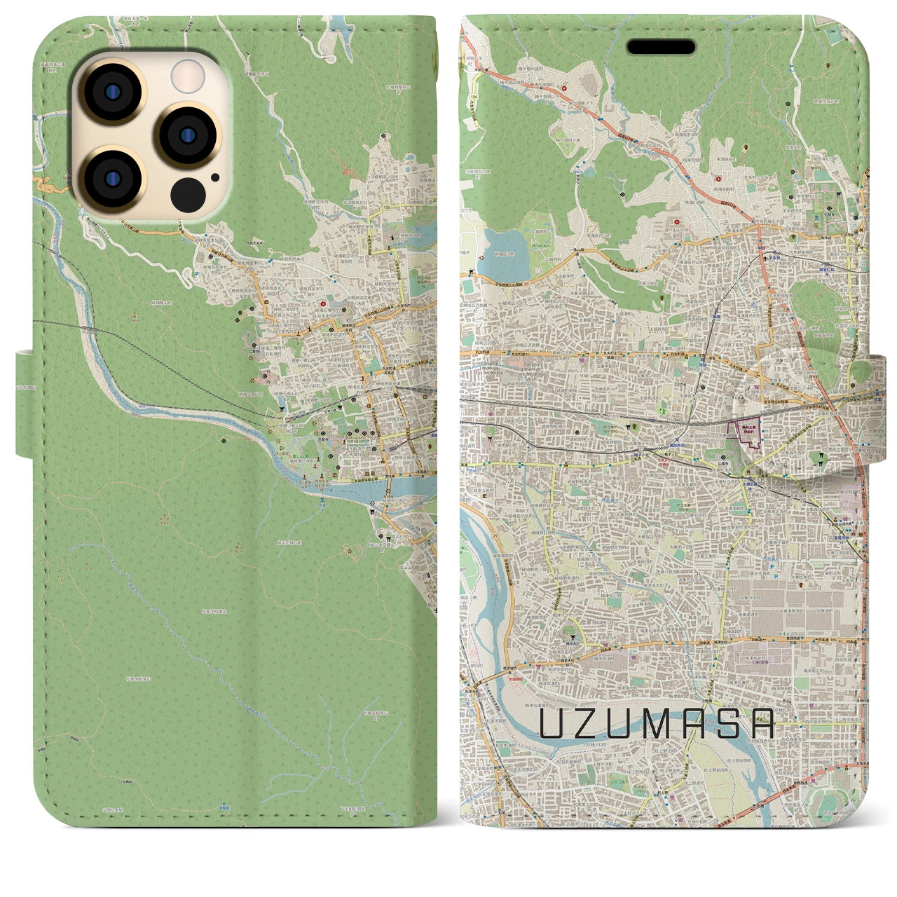 【太秦】地図柄iPhoneケース（手帳両面タイプ・ナチュラル）iPhone 12 Pro Max 用