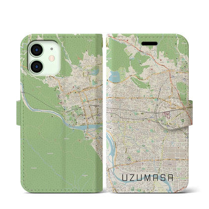 【太秦（京都府）】地図柄iPhoneケース（手帳タイプ）ナチュラル・iPhone 12 mini 用