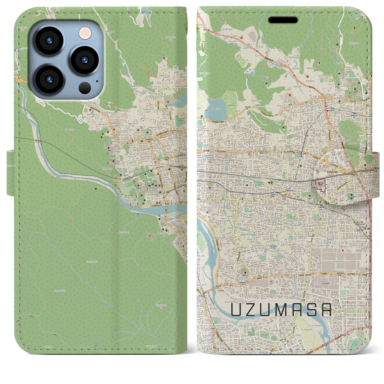 【太秦】地図柄iPhoneケース（手帳両面タイプ・ナチュラル）iPhone 13 Pro Max 用
