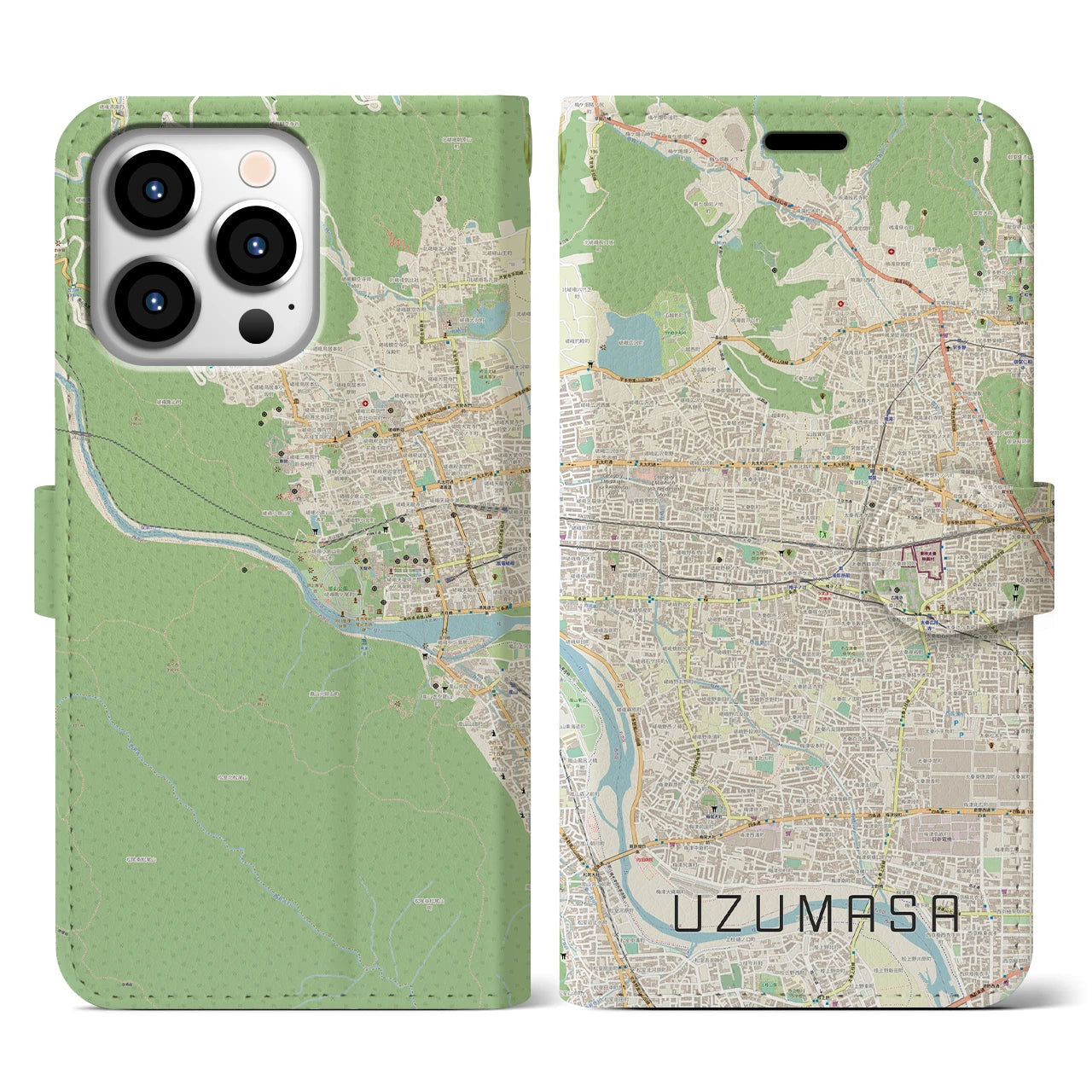 【太秦】地図柄iPhoneケース（手帳両面タイプ・ナチュラル）iPhone 13 Pro 用
