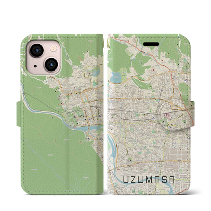 【太秦（京都府）】地図柄iPhoneケース（手帳タイプ）ナチュラル・iPhone 13 mini 用