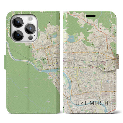 【太秦（京都府）】地図柄iPhoneケース（手帳タイプ）ナチュラル・iPhone 14 Pro 用