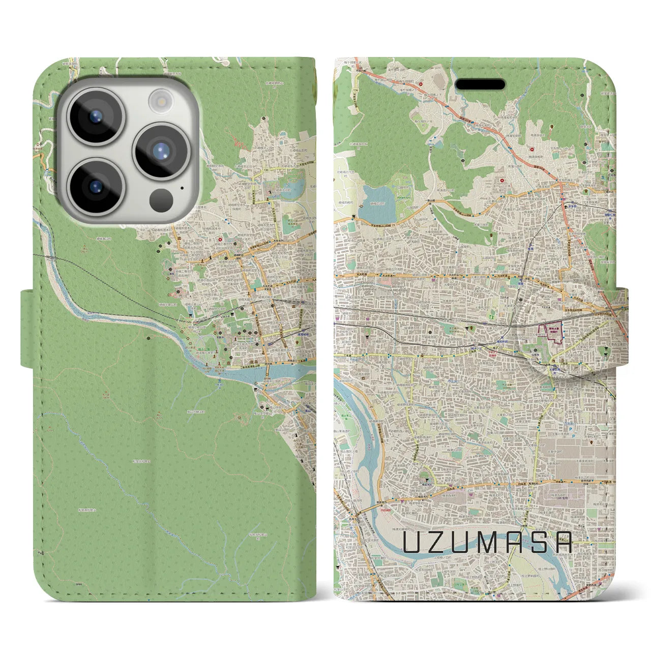 【太秦】地図柄iPhoneケース（手帳両面タイプ・ナチュラル）iPhone 15 Pro 用