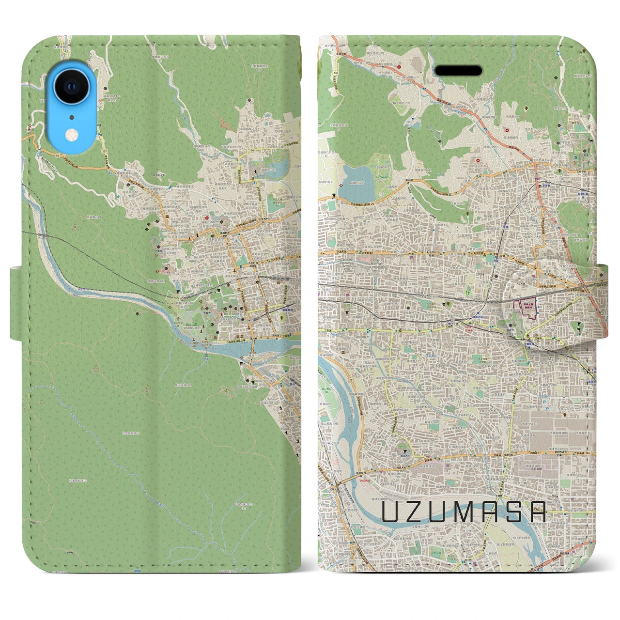 【太秦】地図柄iPhoneケース（手帳両面タイプ・ナチュラル）iPhone XR 用
