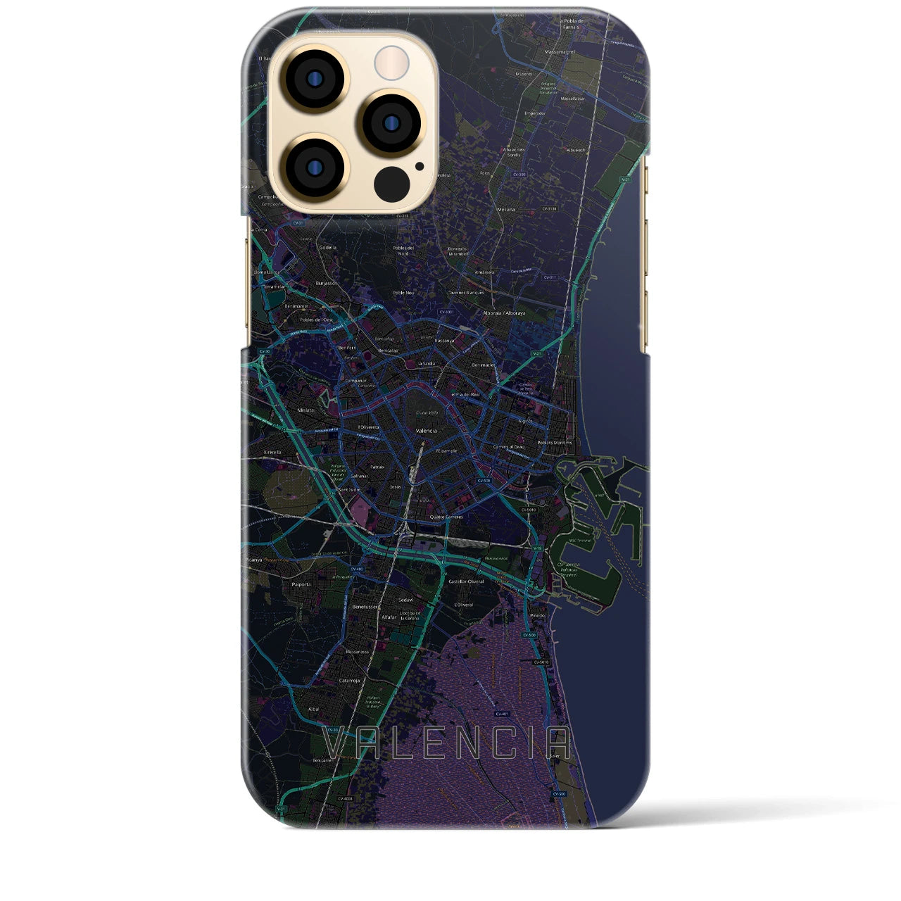 【バレンシア】地図柄iPhoneケース（バックカバータイプ・ブラック）iPhone 12 Pro Max 用