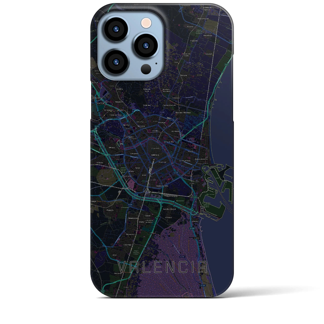 【バレンシア】地図柄iPhoneケース（バックカバータイプ・ブラック）iPhone 13 Pro Max 用