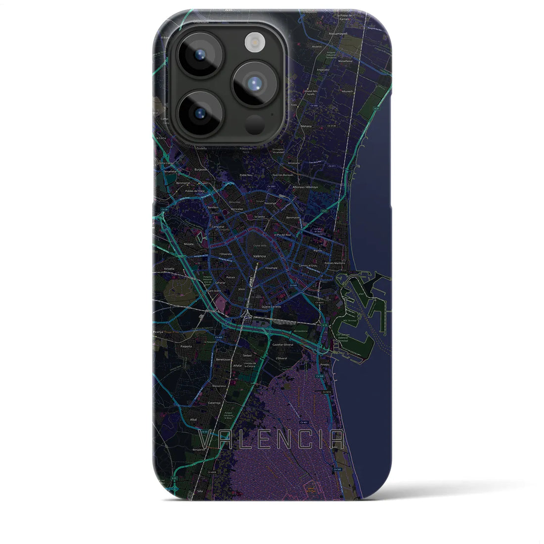 【バレンシア】地図柄iPhoneケース（バックカバータイプ・ブラック）iPhone 15 Pro Max 用