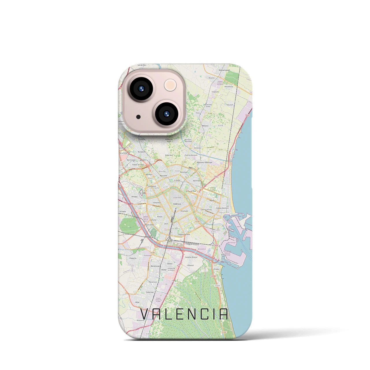 【バレンシア】地図柄iPhoneケース（バックカバータイプ・ナチュラル）iPhone 13 mini 用