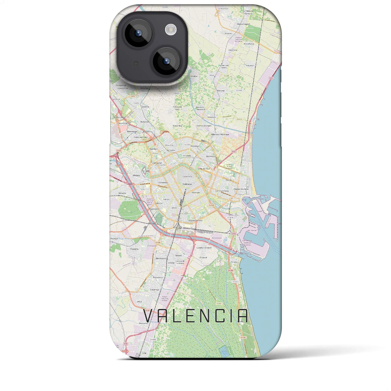 【バレンシア】地図柄iPhoneケース（バックカバータイプ・ナチュラル）iPhone 14 Plus 用