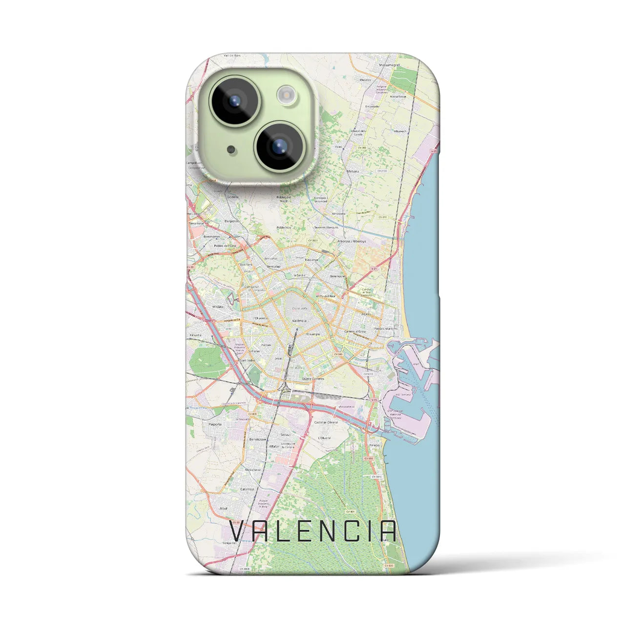 【バレンシア】地図柄iPhoneケース（バックカバータイプ・ナチュラル）iPhone 15 用