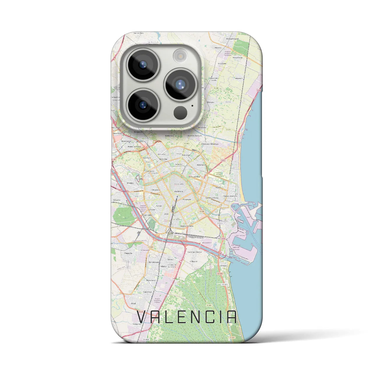 【バレンシア】地図柄iPhoneケース（バックカバータイプ・ナチュラル）iPhone 15 Pro 用