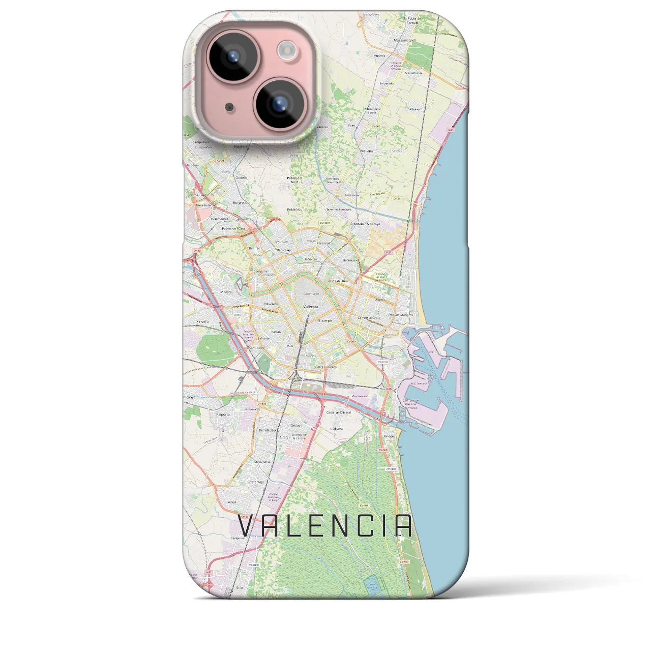 【バレンシア】地図柄iPhoneケース（バックカバータイプ・ナチュラル）iPhone 15 Plus 用