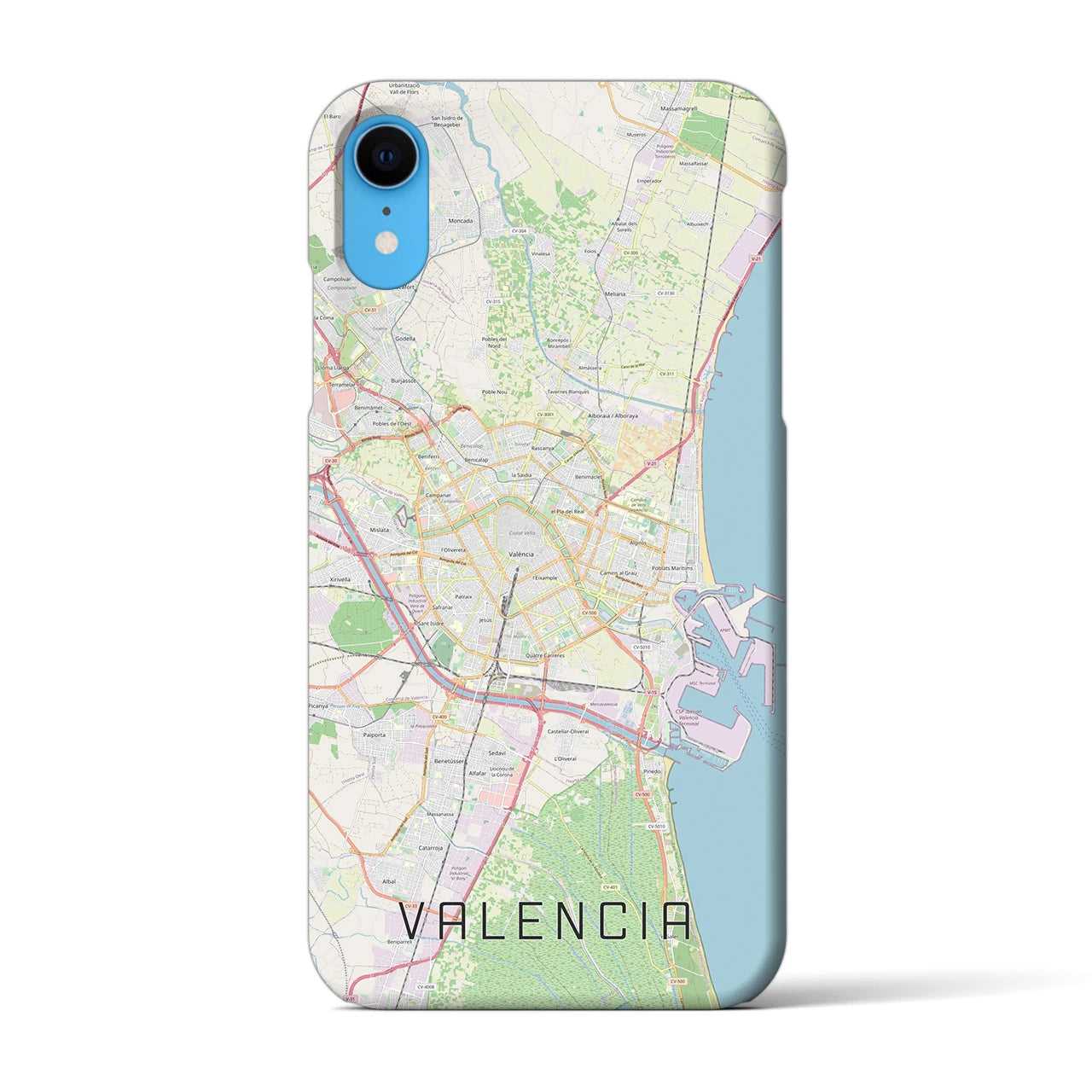 【バレンシア】地図柄iPhoneケース（バックカバータイプ・ナチュラル）iPhone XR 用