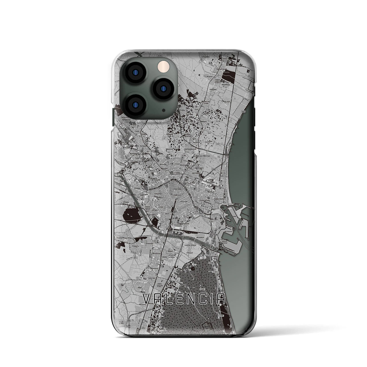 【バレンシア】地図柄iPhoneケース（クリアタイプ・モノトーン）iPhone 11 Pro 用