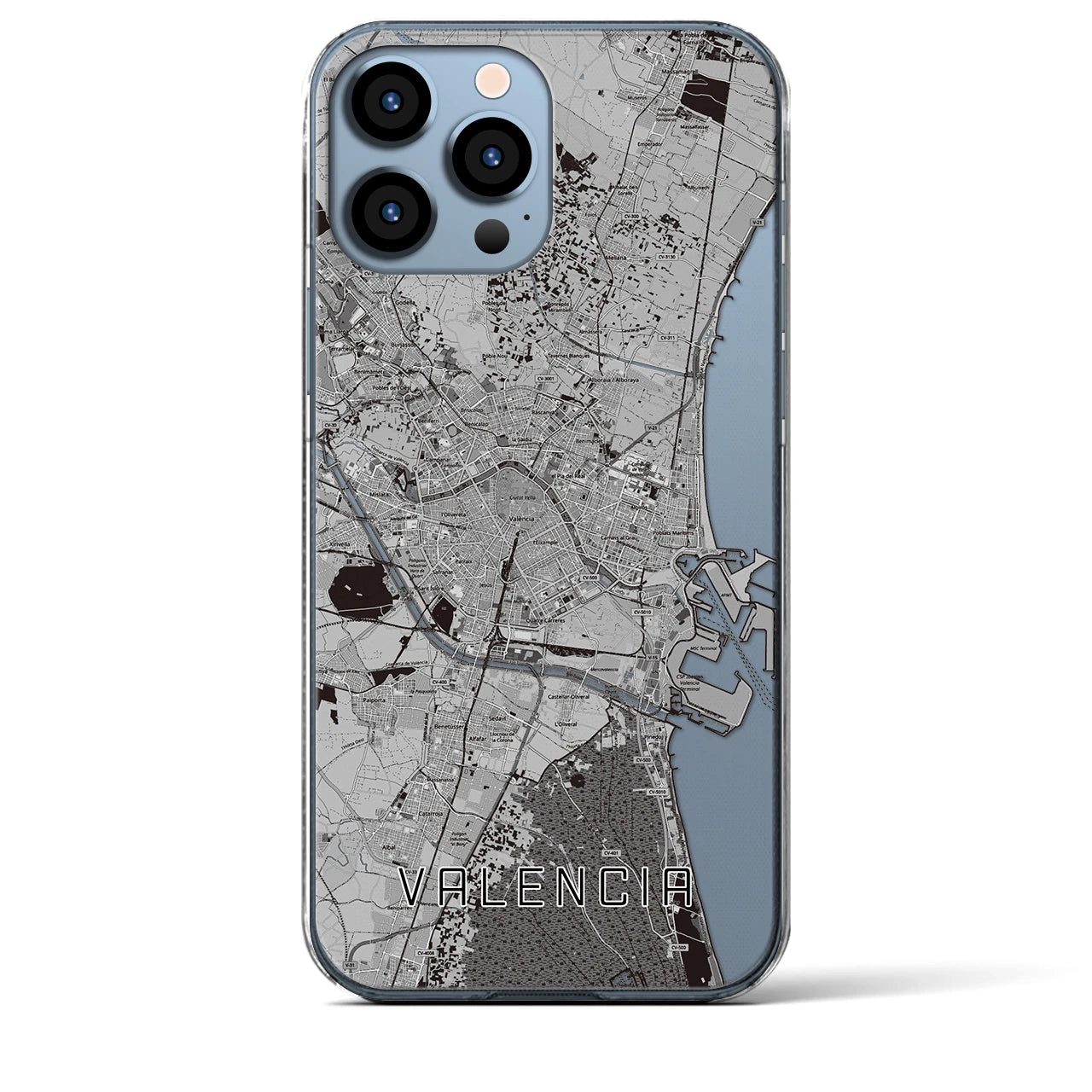 【バレンシア】地図柄iPhoneケース（クリアタイプ・モノトーン）iPhone 13 Pro Max 用