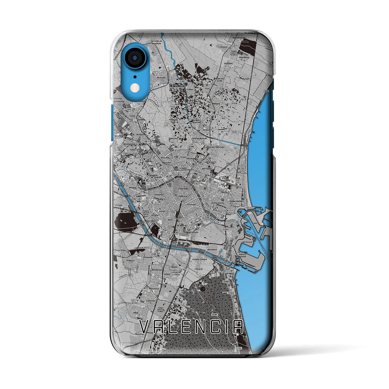 【バレンシア】地図柄iPhoneケース（クリアタイプ・モノトーン）iPhone XR 用