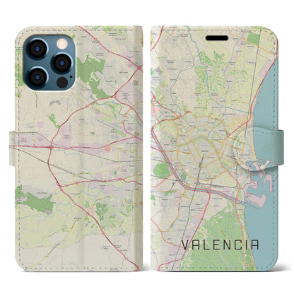 【バレンシア（スペイン）】地図柄iPhoneケース（手帳タイプ）ナチュラル・iPhone 12 / 12 Pro 用