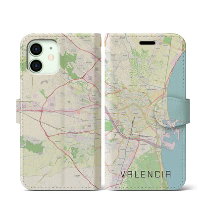 【バレンシア（スペイン）】地図柄iPhoneケース（手帳タイプ）ナチュラル・iPhone 12 mini 用