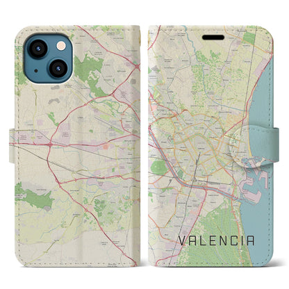 【バレンシア（スペイン）】地図柄iPhoneケース（手帳タイプ）ナチュラル・iPhone 13 用