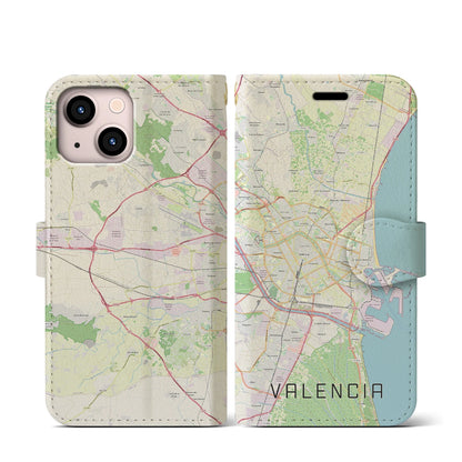 【バレンシア（スペイン）】地図柄iPhoneケース（手帳タイプ）ナチュラル・iPhone 13 mini 用