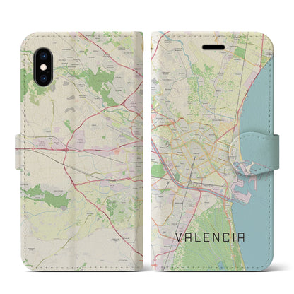 【バレンシア（スペイン）】地図柄iPhoneケース（手帳タイプ）ナチュラル・iPhone XS / X 用