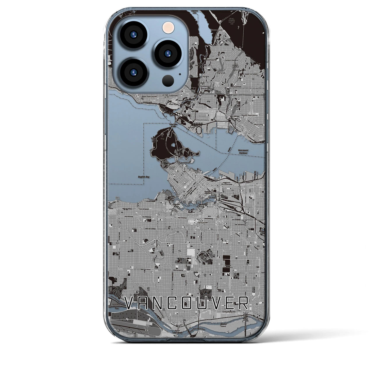 【バンクーバー】地図柄iPhoneケース（クリアタイプ・モノトーン）iPhone 13 Pro Max 用