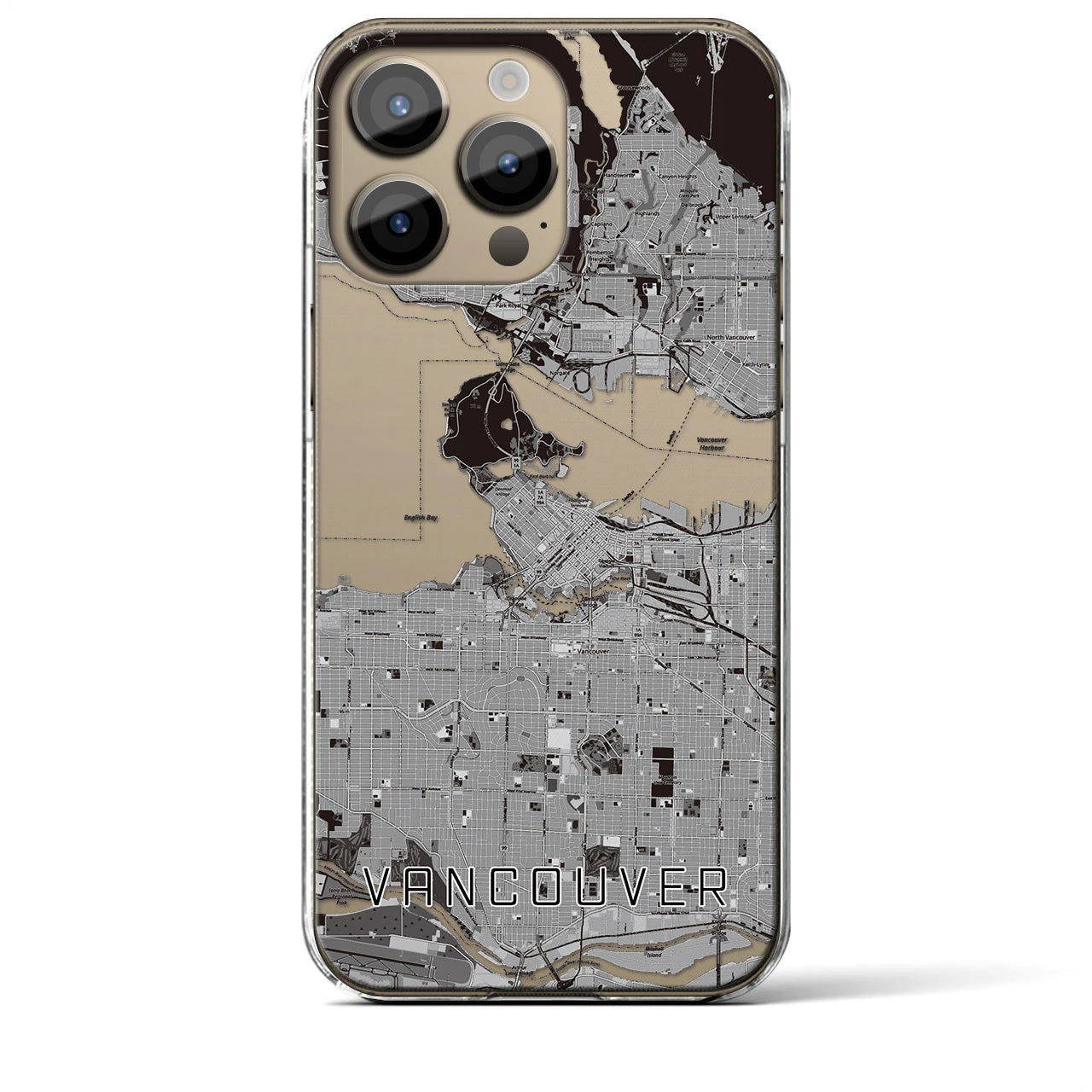 【バンクーバー】地図柄iPhoneケース（クリアタイプ・モノトーン）iPhone 14 Pro Max 用