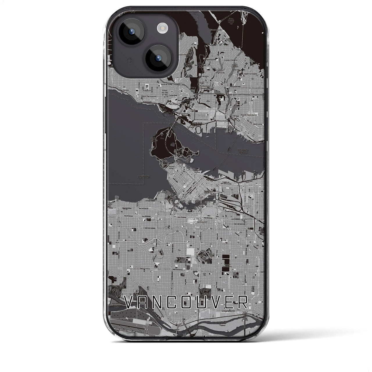 【バンクーバー】地図柄iPhoneケース（クリアタイプ・モノトーン）iPhone 14 Plus 用