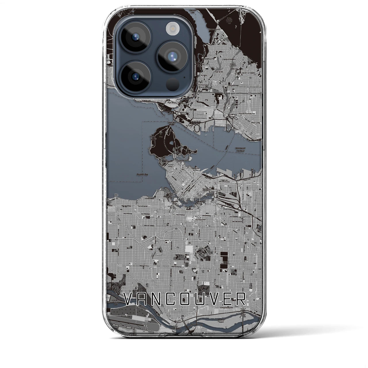 【バンクーバー】地図柄iPhoneケース（クリアタイプ・モノトーン）iPhone 15 Pro Max 用
