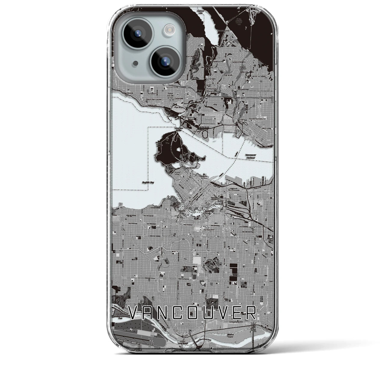 【バンクーバー】地図柄iPhoneケース（クリアタイプ・モノトーン）iPhone 15 Plus 用