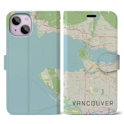 【バンクーバー（カナダ）】地図柄iPhoneケース（手帳タイプ）ナチュラル・iPhone 14 用