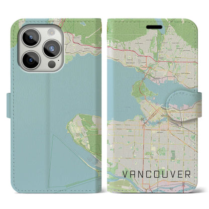 【バンクーバー（カナダ）】地図柄iPhoneケース（手帳タイプ）ナチュラル・iPhone 15 Pro 用