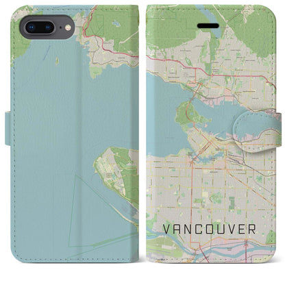 【バンクーバー（カナダ）】地図柄iPhoneケース（手帳タイプ）ナチュラル・iPhone 8Plus /7Plus / 6sPlus / 6Plus 用