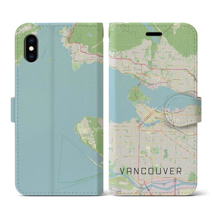 【バンクーバー（カナダ）】地図柄iPhoneケース（手帳タイプ）ナチュラル・iPhone XS / X 用