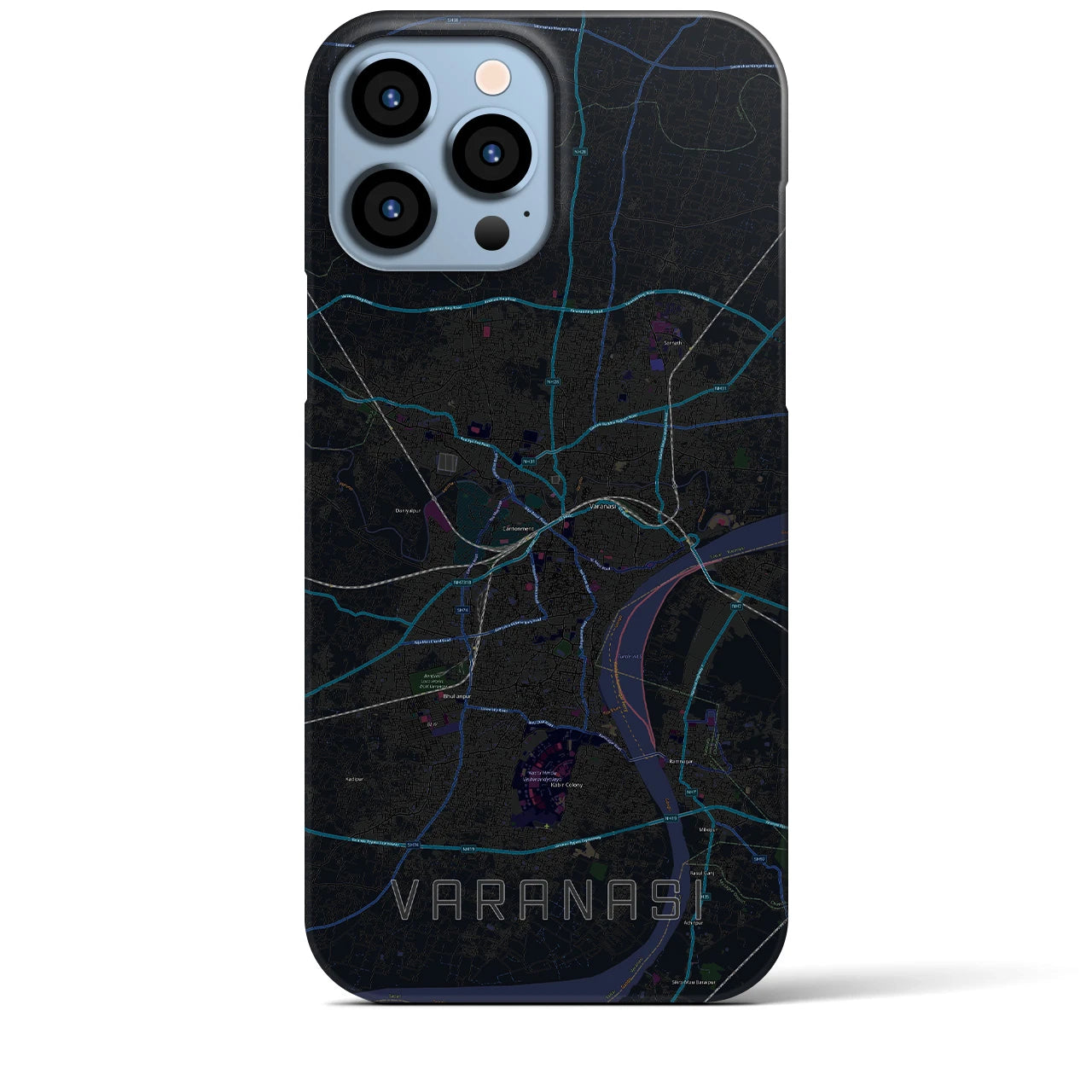 【ヴァーラーナシー】地図柄iPhoneケース（バックカバータイプ・ブラック）iPhone 13 Pro Max 用