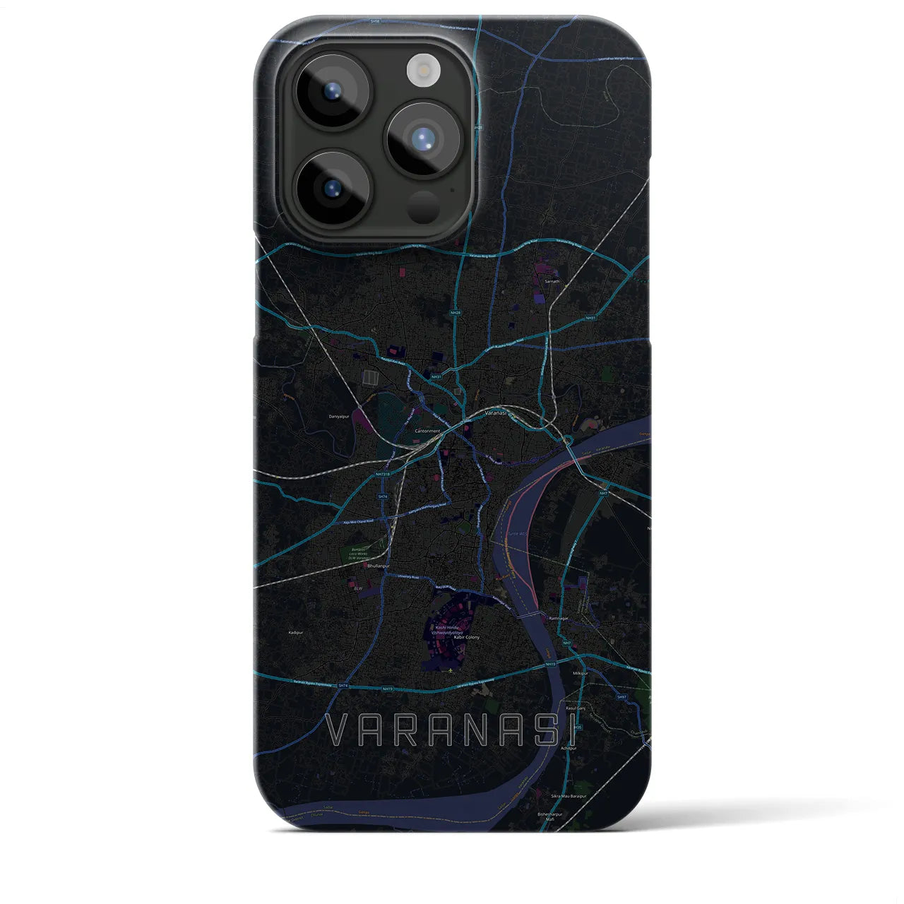【ヴァーラーナシー】地図柄iPhoneケース（バックカバータイプ・ブラック）iPhone 15 Pro Max 用