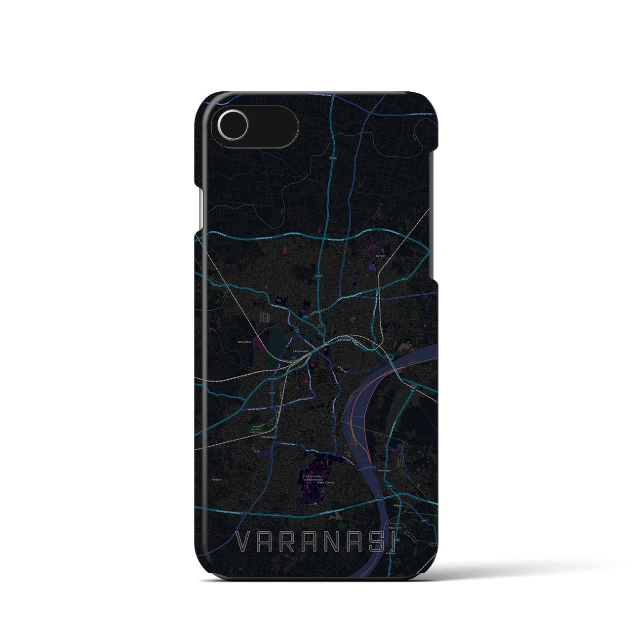 【ヴァーラーナシー】地図柄iPhoneケース（バックカバータイプ・ブラック）iPhone SE（第3 / 第2世代） / 8 / 7 / 6s / 6 用