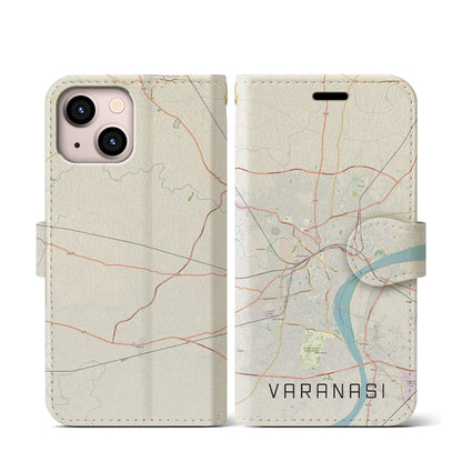 【ヴァーラーナシー（インド）】地図柄iPhoneケース（手帳タイプ）ナチュラル・iPhone 13 mini 用