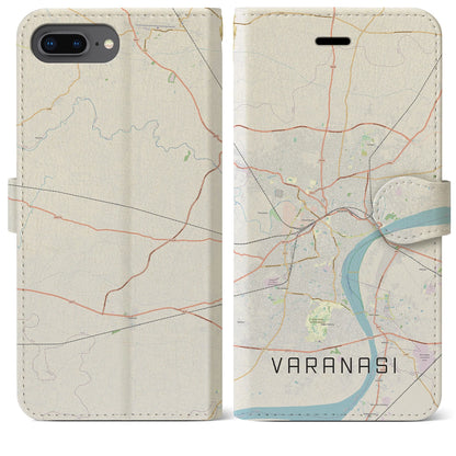 【ヴァーラーナシー（インド）】地図柄iPhoneケース（手帳タイプ）ナチュラル・iPhone 8Plus /7Plus / 6sPlus / 6Plus 用