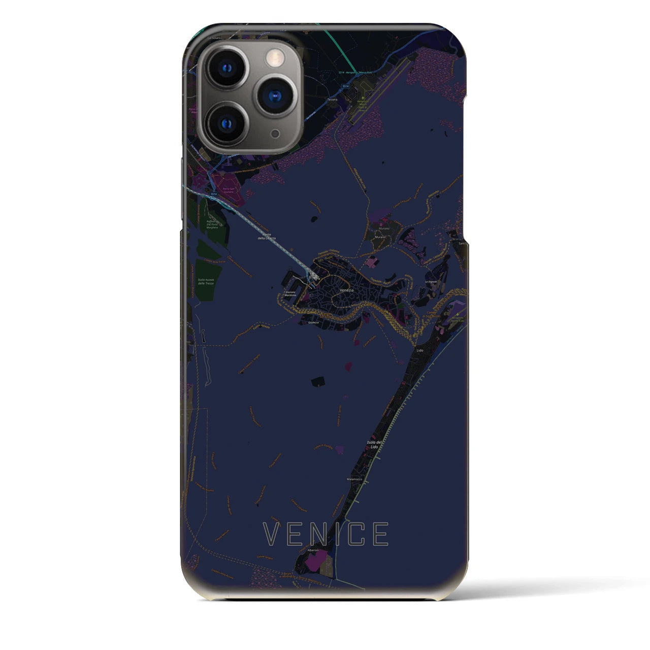 【ヴェネツィア】地図柄iPhoneケース（バックカバータイプ・ブラック）iPhone 11 Pro Max 用