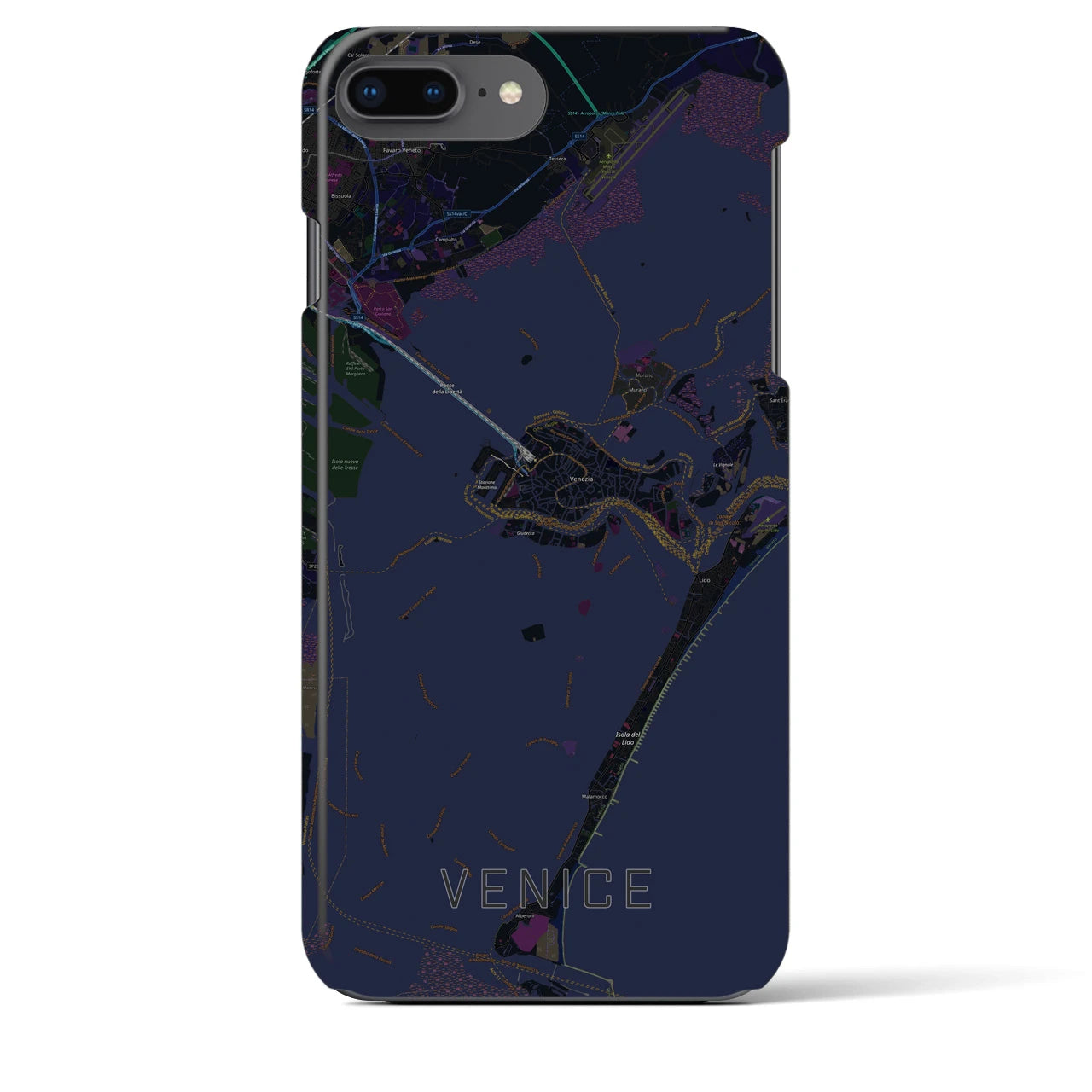 【ヴェネツィア】地図柄iPhoneケース（バックカバータイプ・ブラック）iPhone 8Plus /7Plus / 6sPlus / 6Plus 用