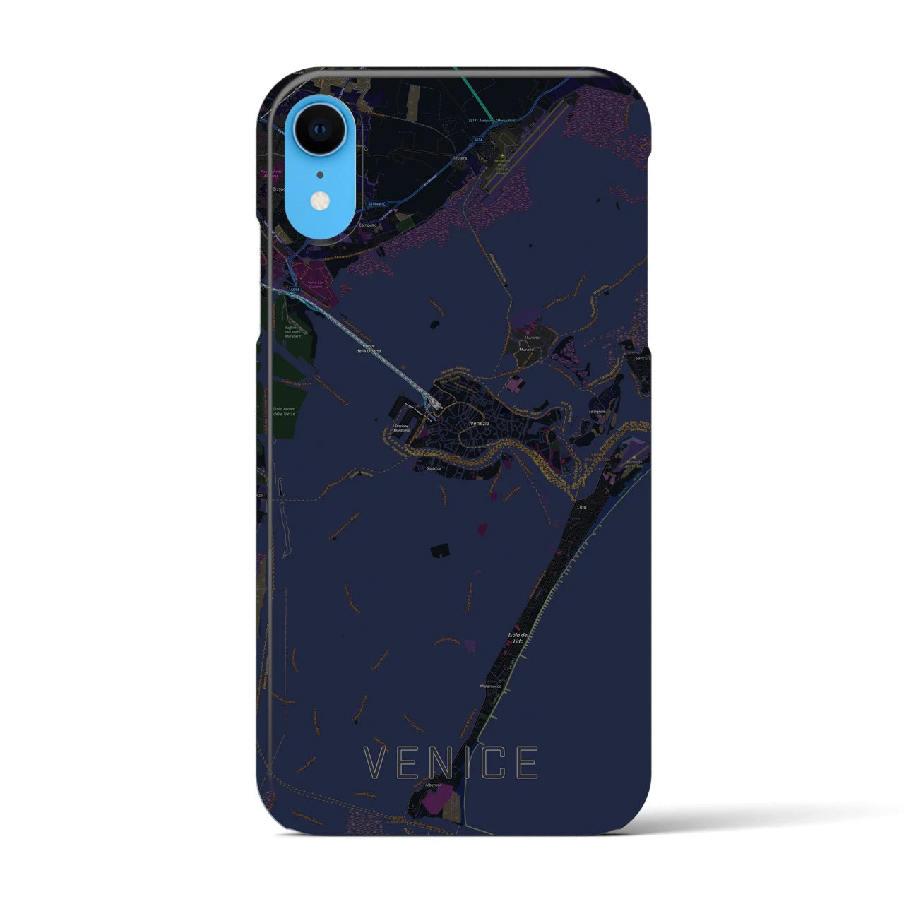 【ヴェネツィア】地図柄iPhoneケース（バックカバータイプ・ブラック）iPhone XR 用