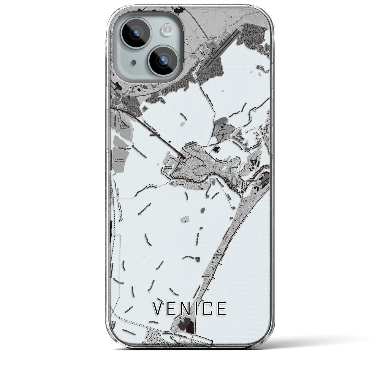 【ヴェネツィア】地図柄iPhoneケース（クリアタイプ・モノトーン）iPhone 15 Plus 用