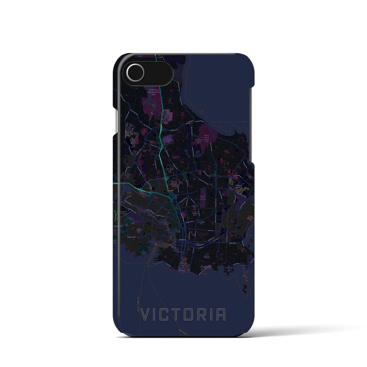 【ビクトリア】地図柄iPhoneケース（バックカバータイプ・ブラック）iPhone SE（第3 / 第2世代） / 8 / 7 / 6s / 6 用